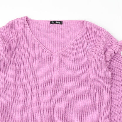 Boohoo Womens Purple V-Neck Acrylic Pullover Jumper Size M