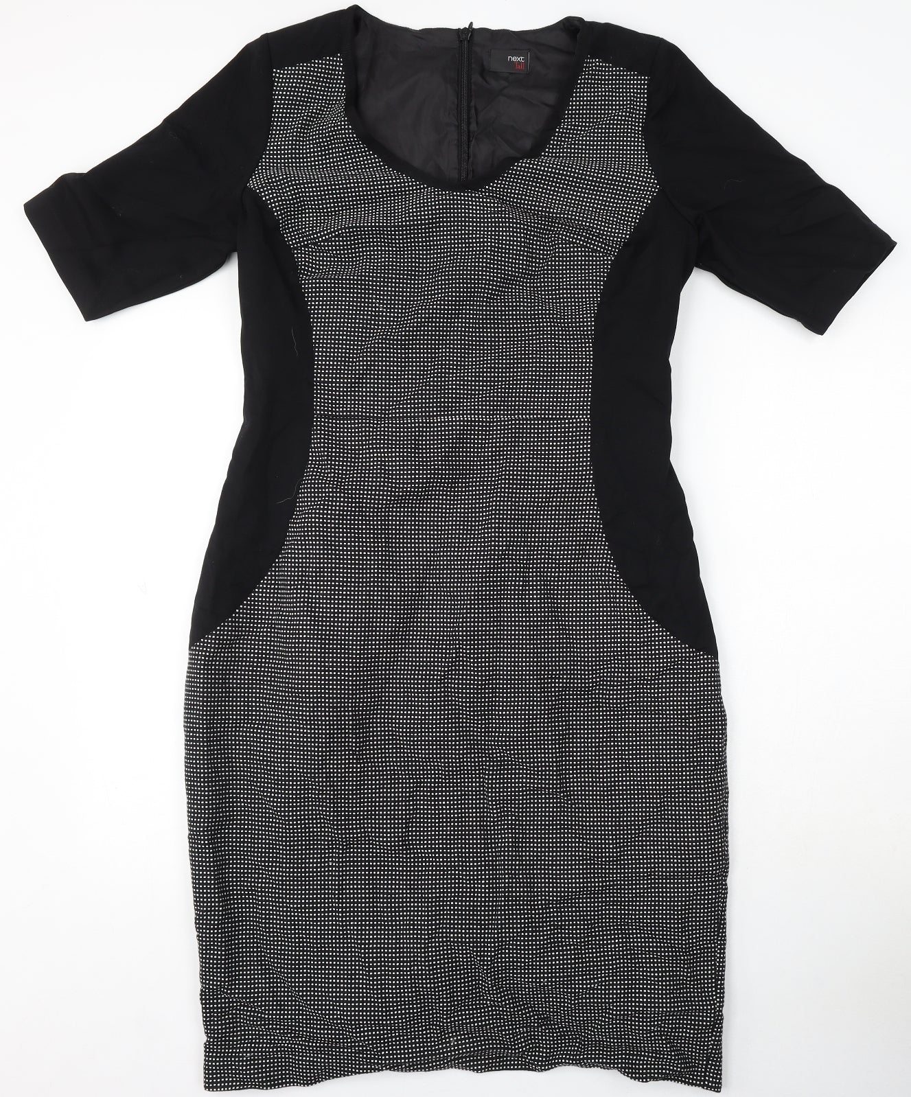 NEXT Womens Black Polka Dot Polyester Bodycon Size M Round Neck