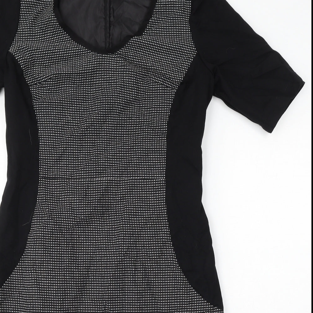 NEXT Womens Black Polka Dot Polyester Bodycon Size M Round Neck