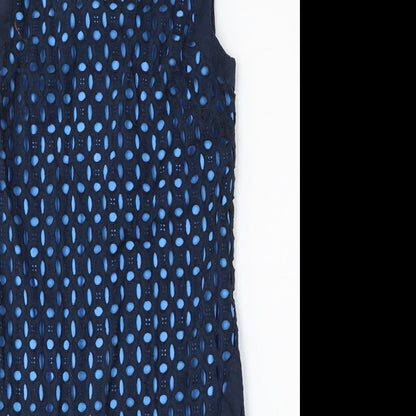 NEXT Womens Blue Cotton Shift Size 6 Round Neck Zip