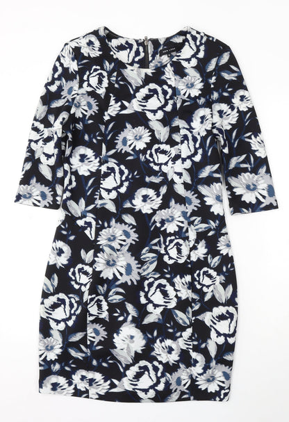 New Look Womens Blue Floral Polyester Bodycon Size 12 Round Neck Zip