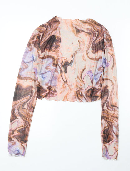 SheIn Womens Multicoloured Geometric Polyester Basic T-Shirt Size L Round Neck