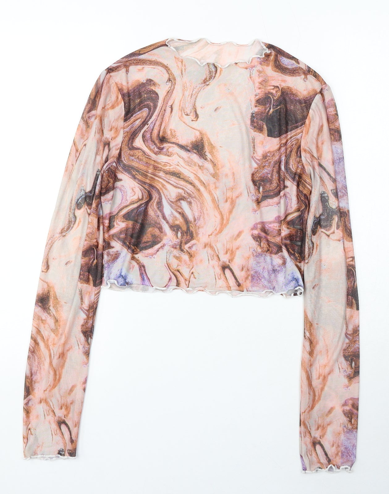 SheIn Womens Multicoloured Geometric Polyester Basic T-Shirt Size L Round Neck