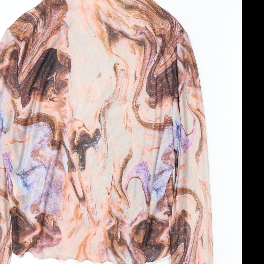 SheIn Womens Multicoloured Geometric Polyester Basic T-Shirt Size L Round Neck