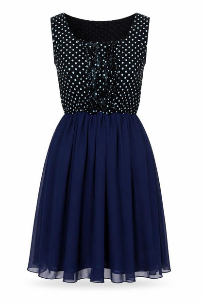 Angel Eye Womens Blue Polka Dot Polyester Fit & Flare Size L Scoop Neck