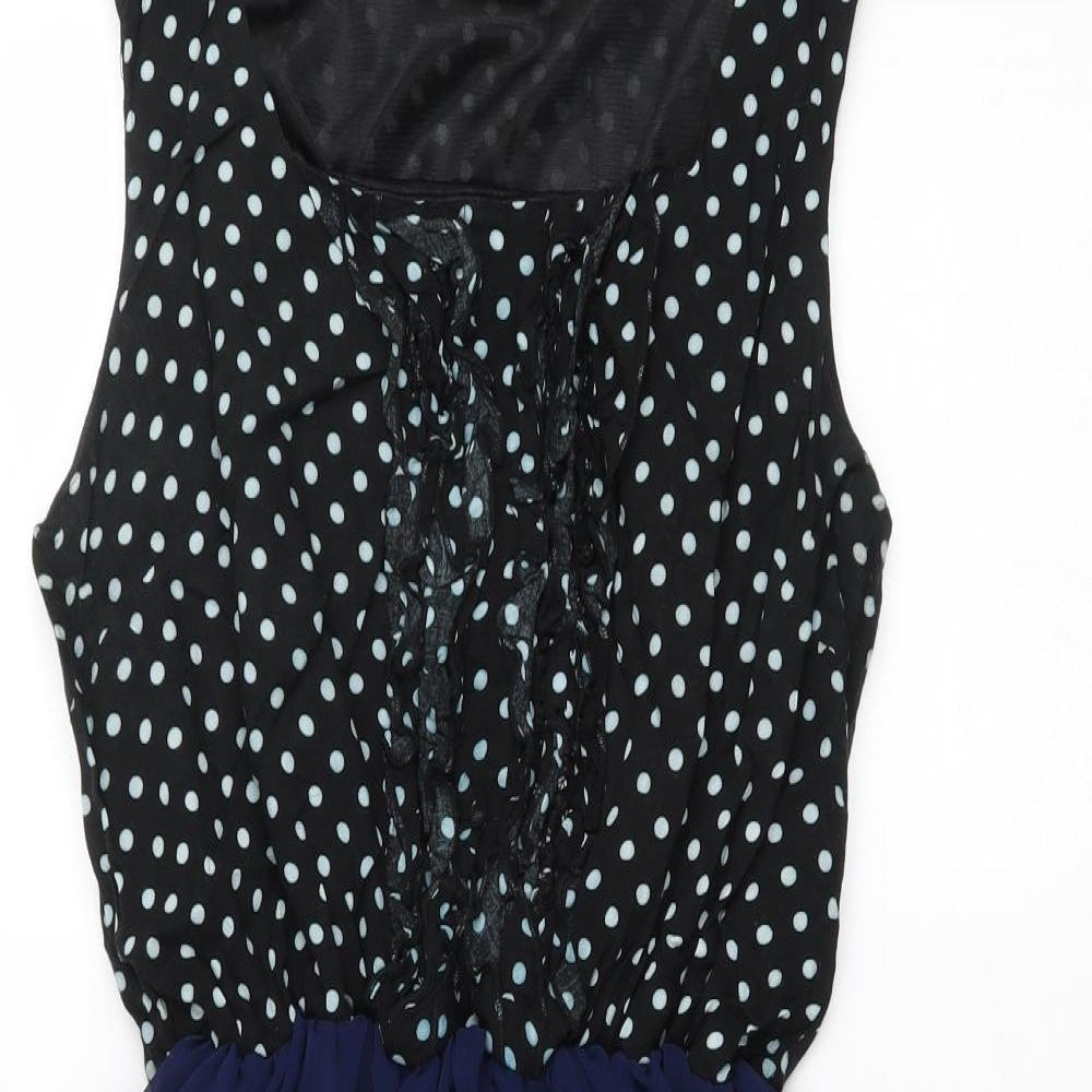 Angel Eye Womens Blue Polka Dot Polyester Fit & Flare Size L Scoop Neck