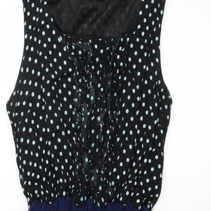 Angel Eye Womens Blue Polka Dot Polyester Fit & Flare Size L Scoop Neck