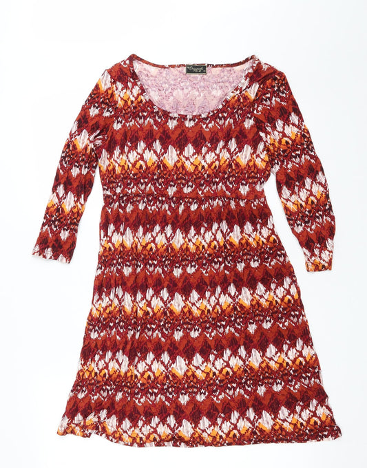 Originals Womens Red Argyle/Diamond Viscose Fit & Flare Size 10 Scoop Neck