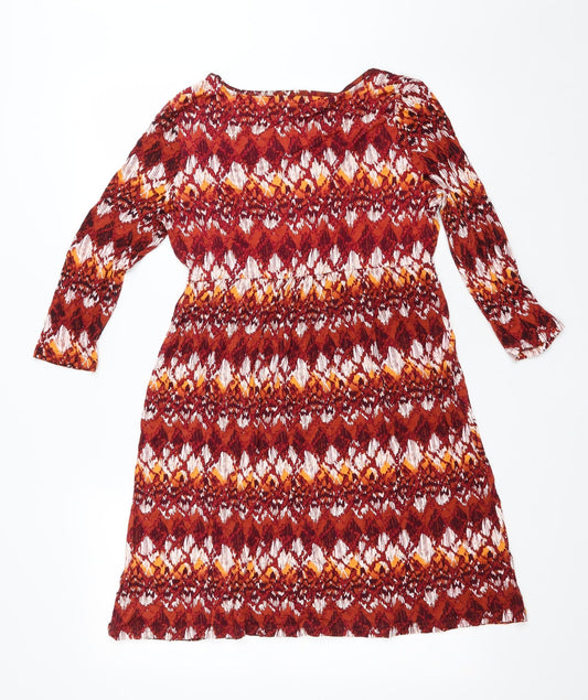 Originals Womens Red Argyle/Diamond Viscose Fit & Flare Size 10 Scoop Neck