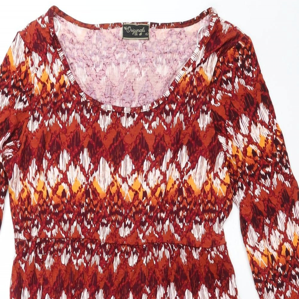 Originals Womens Red Argyle/Diamond Viscose Fit & Flare Size 10 Scoop Neck