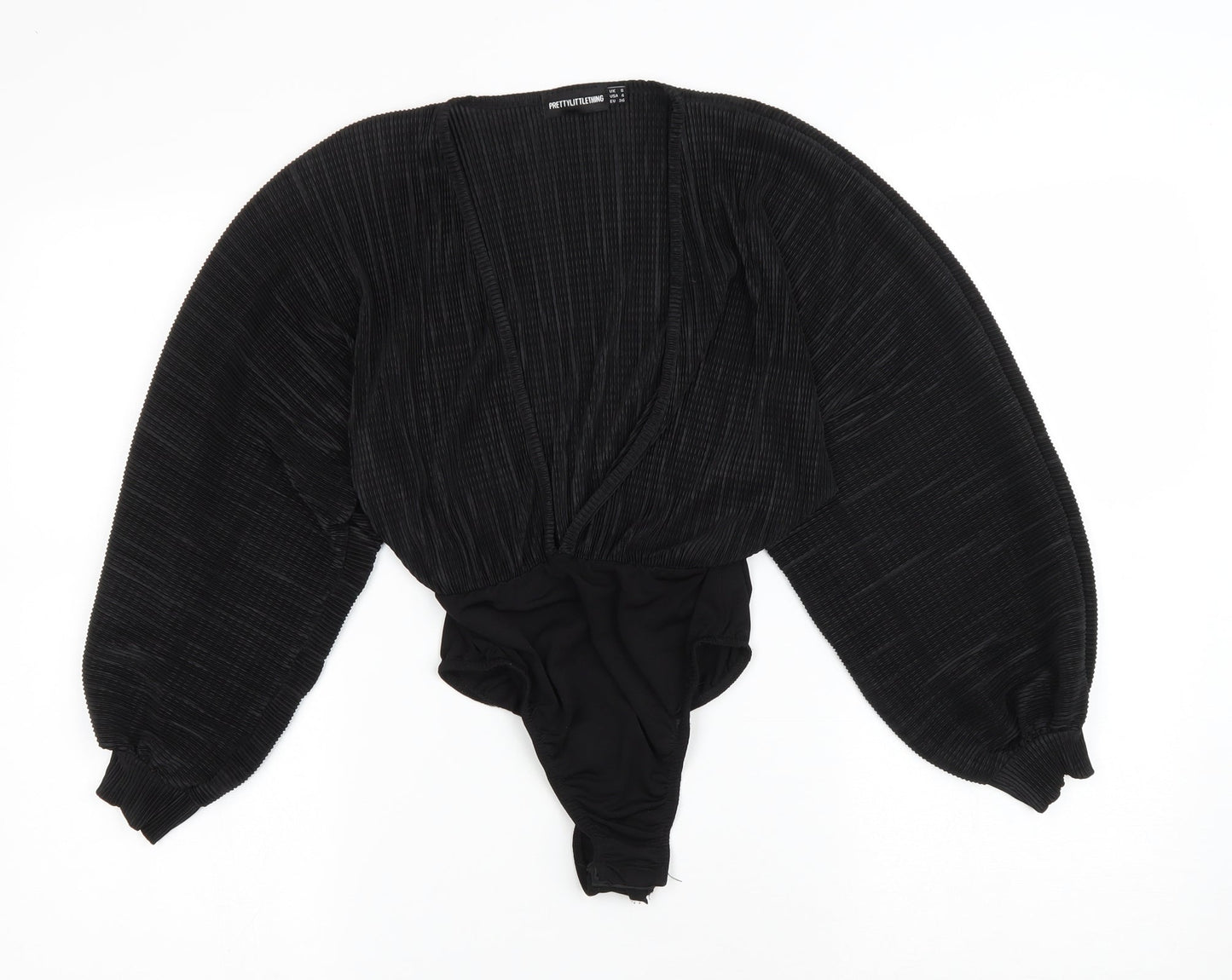 Pretty Little Thing Womens Black Polyester Bodysuit One-Piece Size 8 Snap