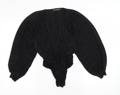 Pretty Little Thing Womens Black Polyester Bodysuit One-Piece Size 8 Snap