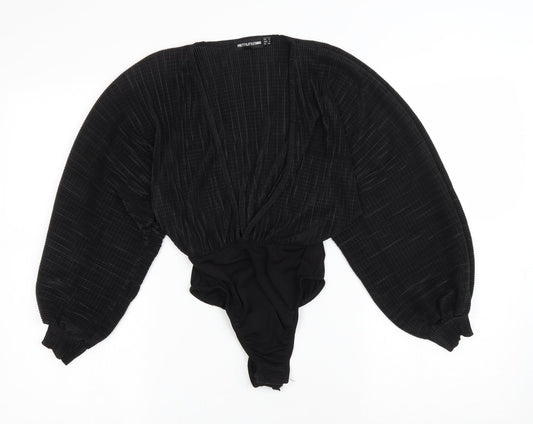 Pretty Little Thing Womens Black Polyester Bodysuit One-Piece Size 8 Snap