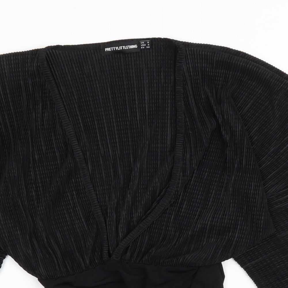 Pretty Little Thing Womens Black Polyester Bodysuit One-Piece Size 8 Snap