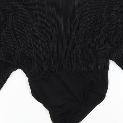 Pretty Little Thing Womens Black Polyester Bodysuit One-Piece Size 8 Snap