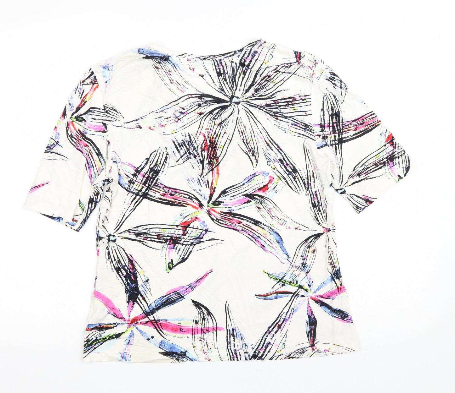 Blanchelle Womens Ivory Floral Viscose Basic T-Shirt Size 6 Scoop Neck