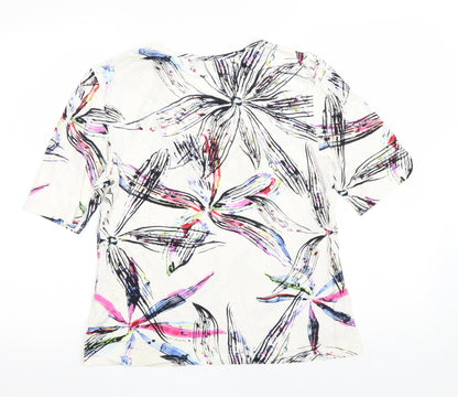 Blanchelle Womens Ivory Floral Viscose Basic T-Shirt Size 6 Scoop Neck