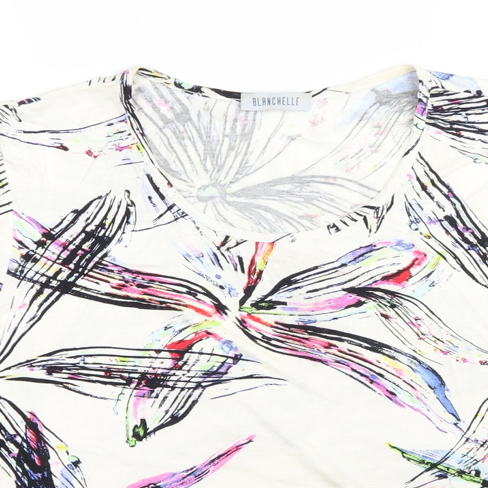 Blanchelle Womens Ivory Floral Viscose Basic T-Shirt Size 6 Scoop Neck