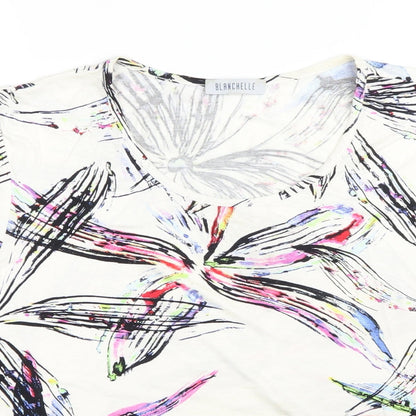 Blanchelle Womens Ivory Floral Viscose Basic T-Shirt Size 6 Scoop Neck