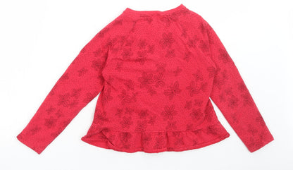 Boboli Girls Red Floral Cotton Full Zip Sweatshirt Size 8 Years Zip
