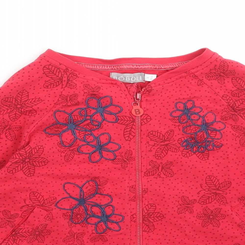 Boboli Girls Red Floral Cotton Full Zip Sweatshirt Size 8 Years Zip