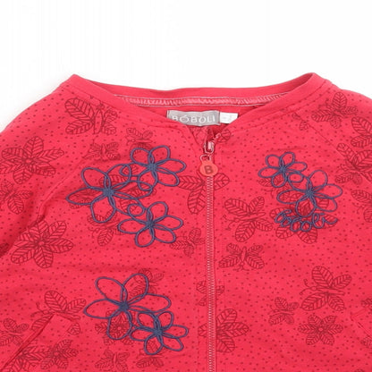 Boboli Girls Red Floral Cotton Full Zip Sweatshirt Size 8 Years Zip