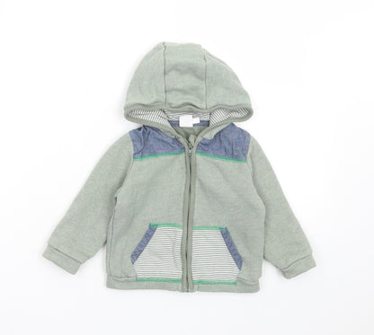 Mini Club Boys Green Striped Cotton Full Zip Jumper Size 9-12 Months Zip