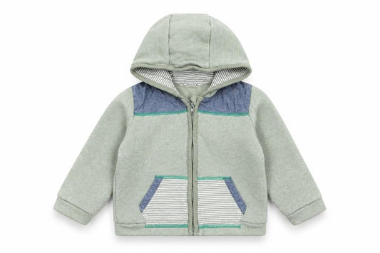 Mini Club Boys Green Striped Cotton Full Zip Jumper Size 9-12 Months Zip