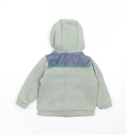 Mini Club Boys Green Striped Cotton Full Zip Jumper Size 9-12 Months Zip