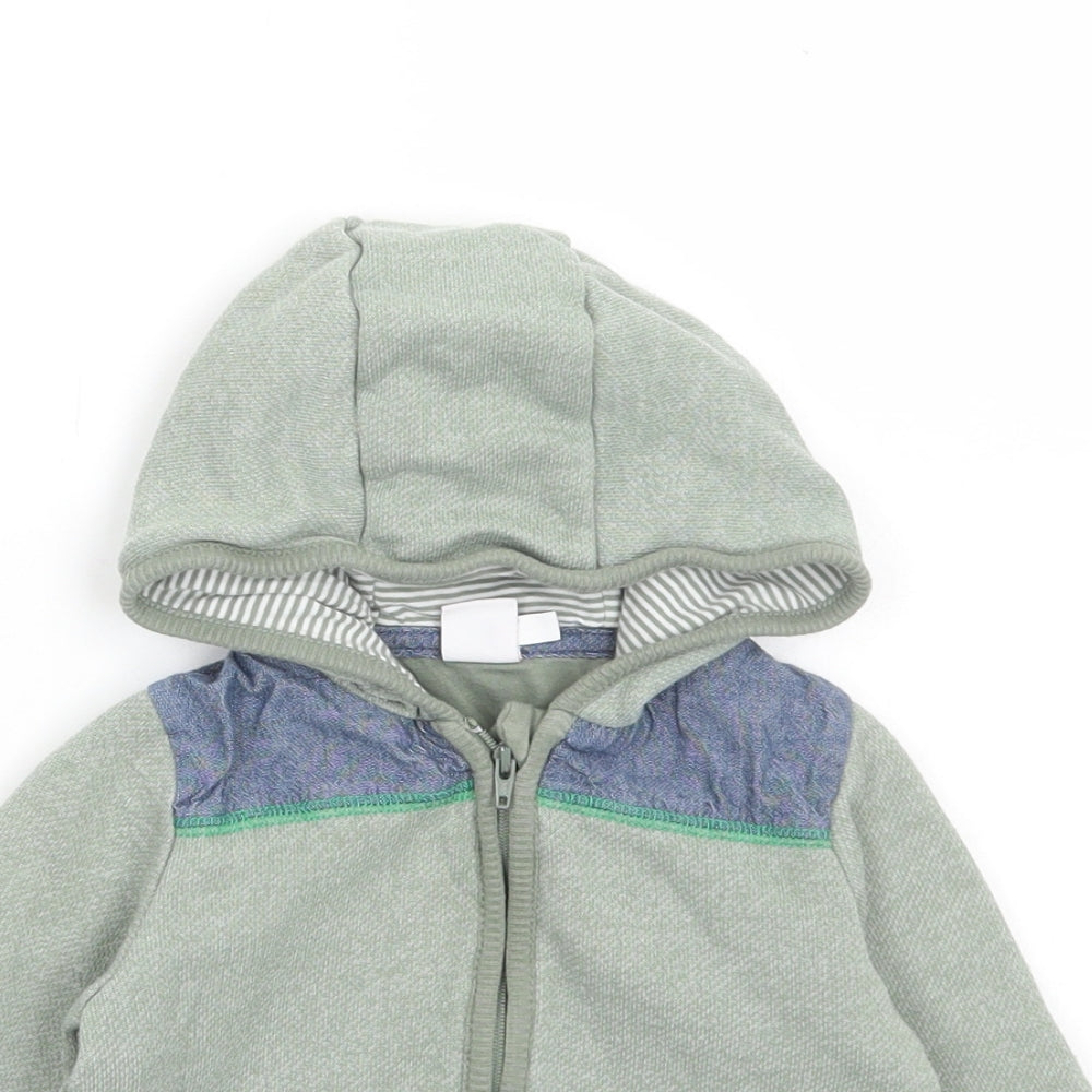 Mini Club Boys Green Striped Cotton Full Zip Jumper Size 9-12 Months Zip