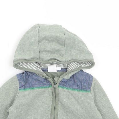 Mini Club Boys Green Striped Cotton Full Zip Jumper Size 9-12 Months Zip