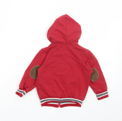 GSG ROYS Boys Red Cotton Full Zip Hoodie Size 6 Years Zip - Bear