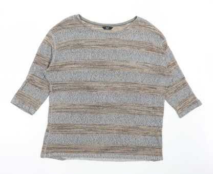F&F Womens Grey Round Neck Striped Polyester Pullover Jumper Size 16