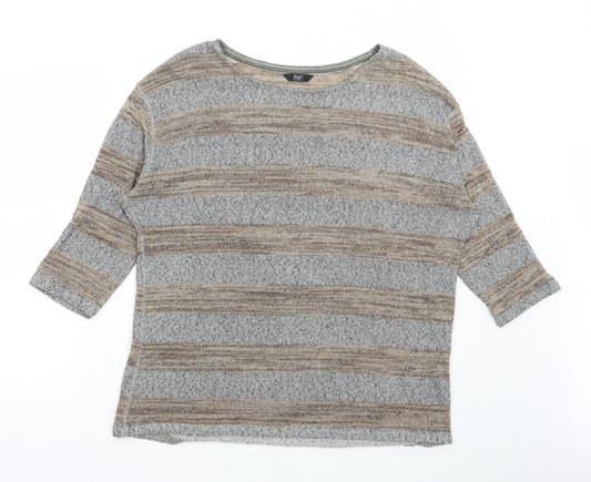 F&F Womens Grey Round Neck Striped Polyester Pullover Jumper Size 16