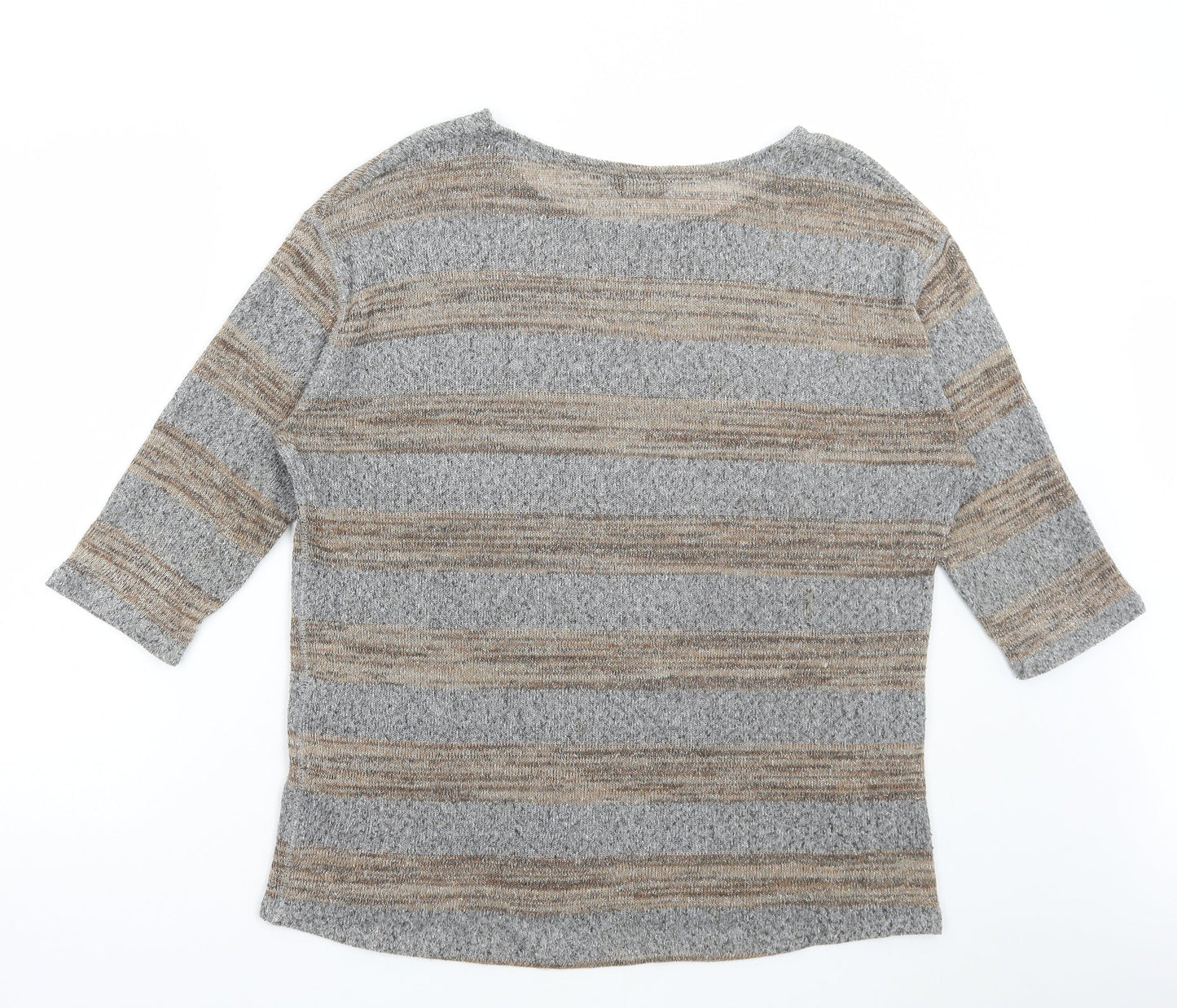 F&F Womens Grey Round Neck Striped Polyester Pullover Jumper Size 16