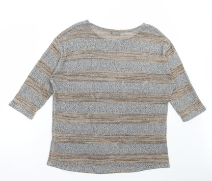 F&F Womens Grey Round Neck Striped Polyester Pullover Jumper Size 16