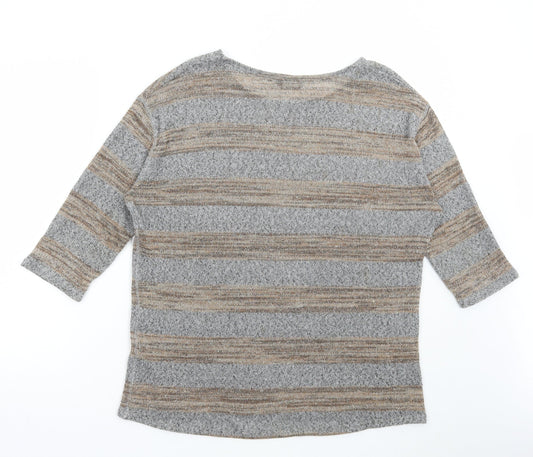 F&F Womens Grey Round Neck Striped Polyester Pullover Jumper Size 16