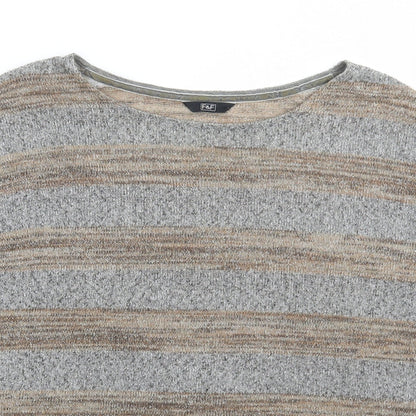 F&F Womens Grey Round Neck Striped Polyester Pullover Jumper Size 16