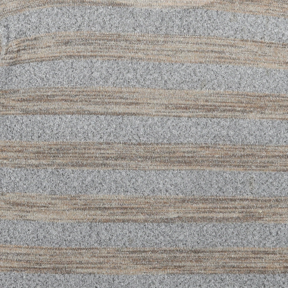 F&F Womens Grey Round Neck Striped Polyester Pullover Jumper Size 16