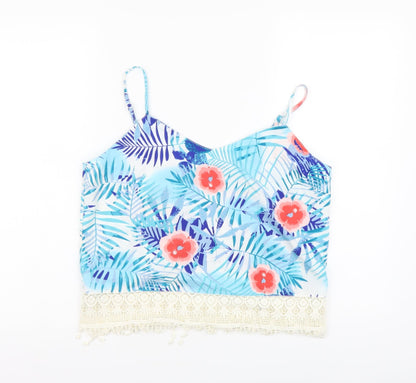 Real Chemistry Womens Blue Floral Polyester Cropped Tank Size 12 V-Neck