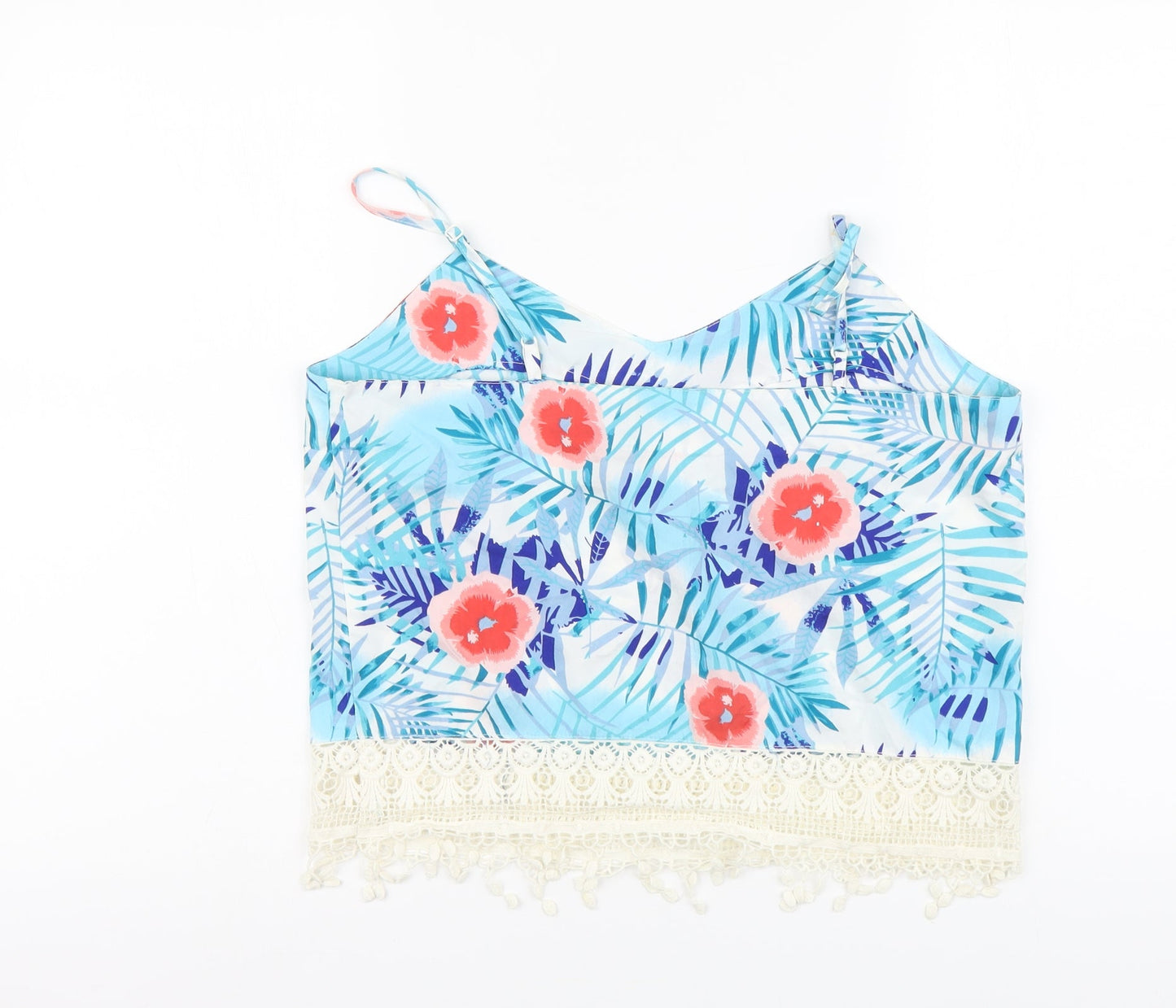 Real Chemistry Womens Blue Floral Polyester Cropped Tank Size 12 V-Neck