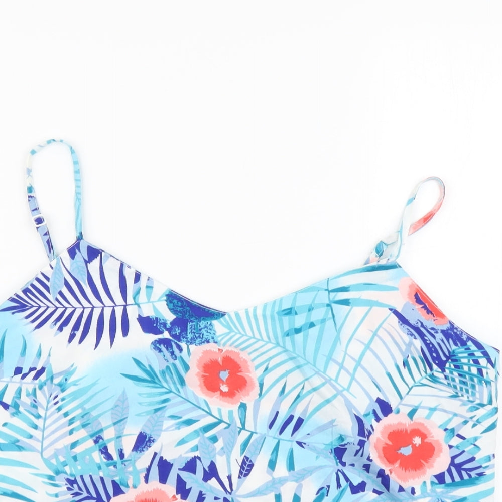 Real Chemistry Womens Blue Floral Polyester Cropped Tank Size 12 V-Neck