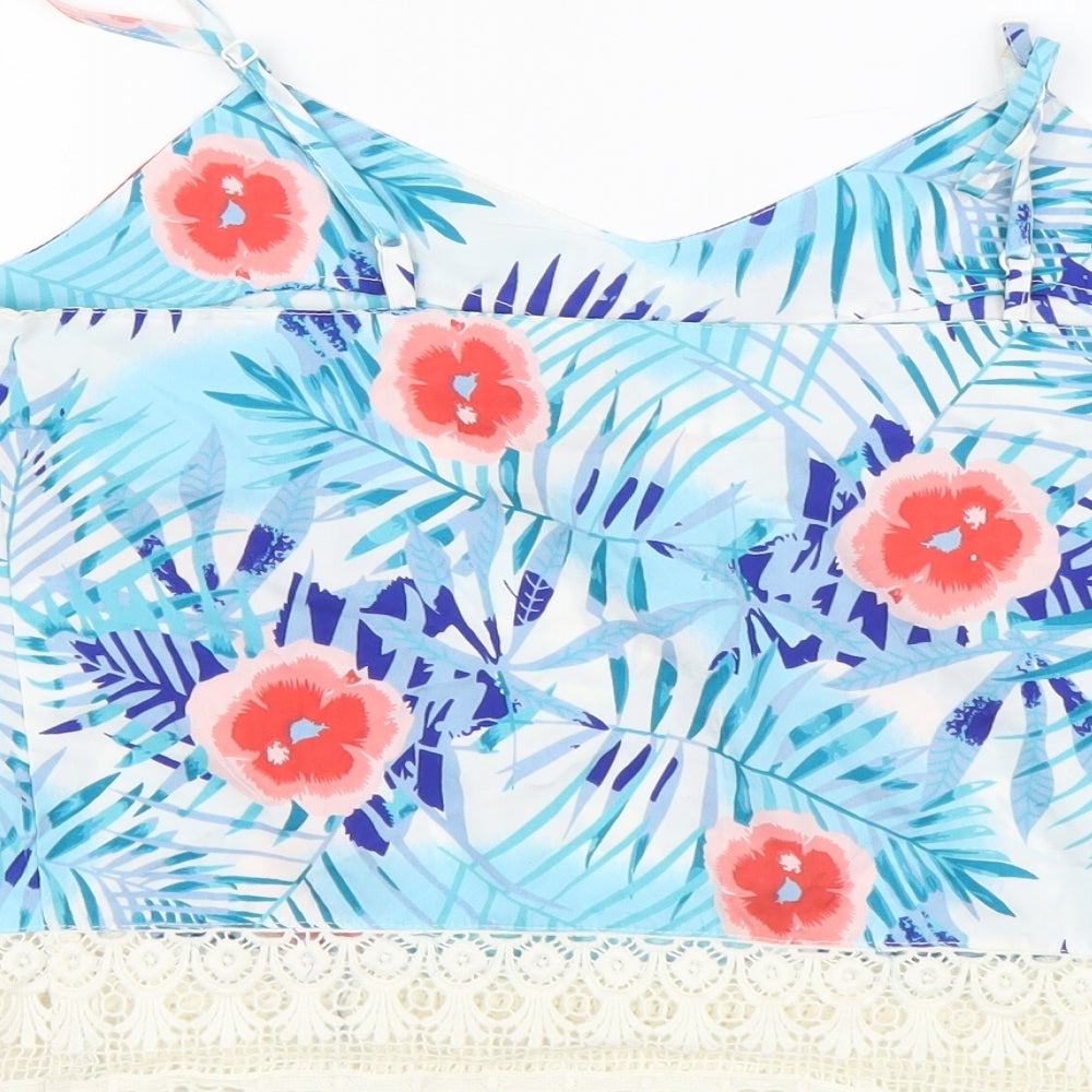 Real Chemistry Womens Blue Floral Polyester Cropped Tank Size 12 V-Neck