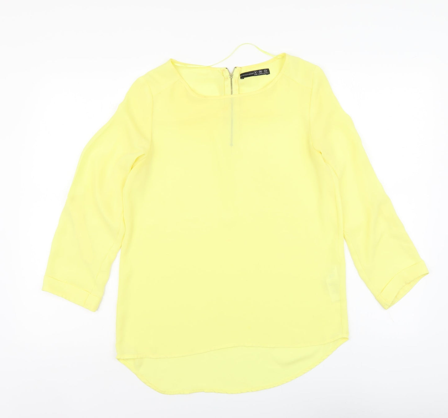 Atmosphere Womens Yellow Polyester Basic Blouse Size 8 Round Neck