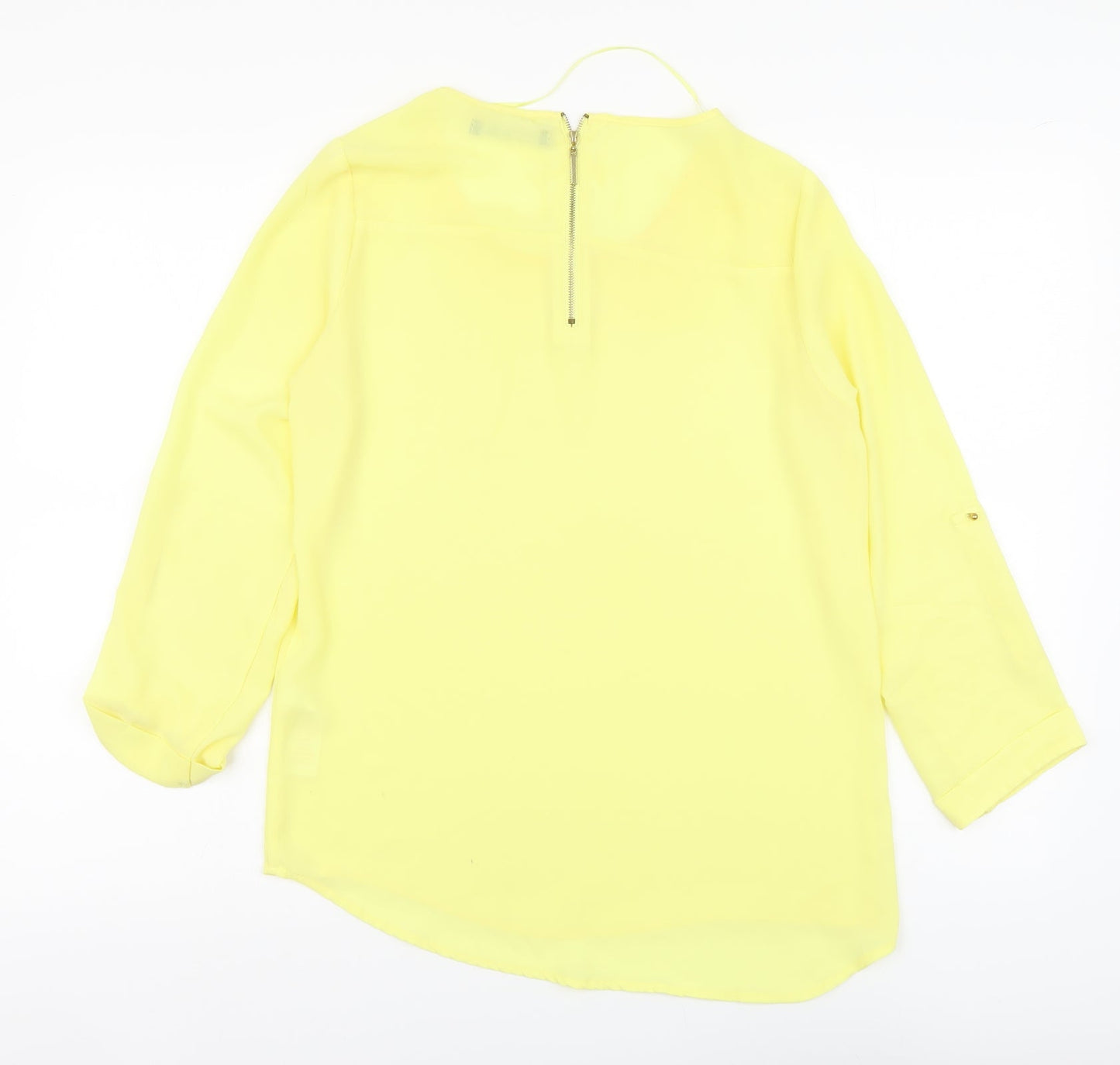 Atmosphere Womens Yellow Polyester Basic Blouse Size 8 Round Neck