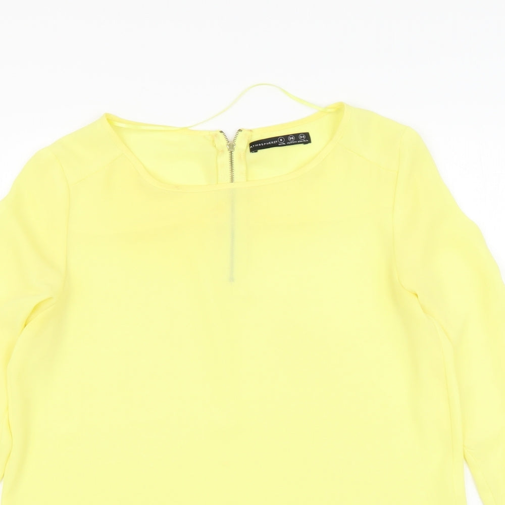 Atmosphere Womens Yellow Polyester Basic Blouse Size 8 Round Neck