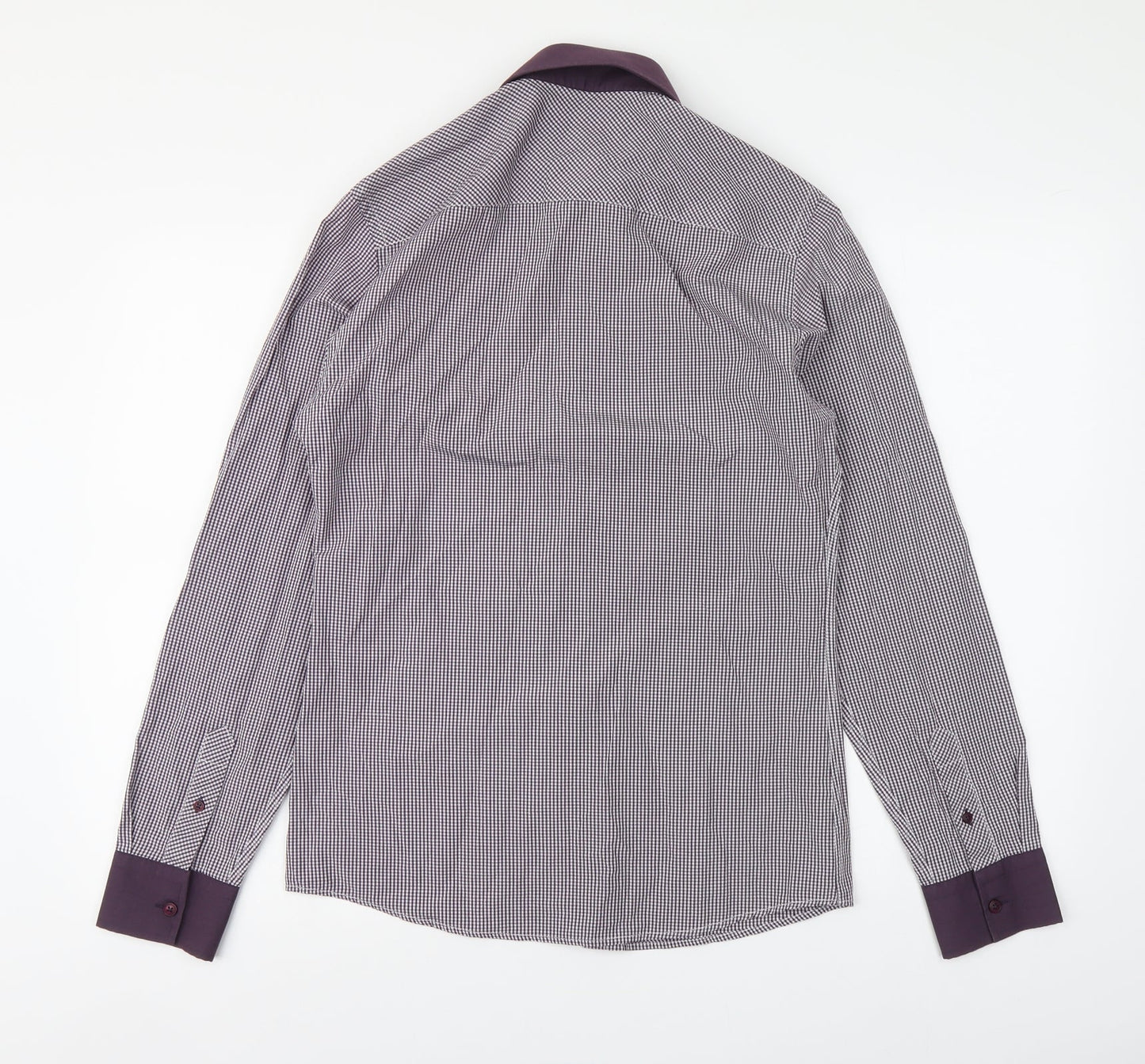 River Island Mens Purple Check Cotton Button-Up Size S Collared Button