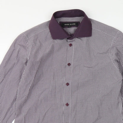 River Island Mens Purple Check Cotton Button-Up Size S Collared Button