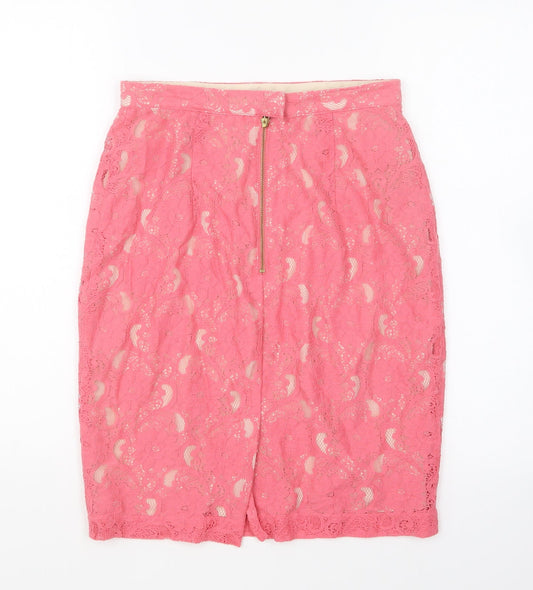 H&M Womens Pink Cotton Straight & Pencil Skirt Size 8 Zip