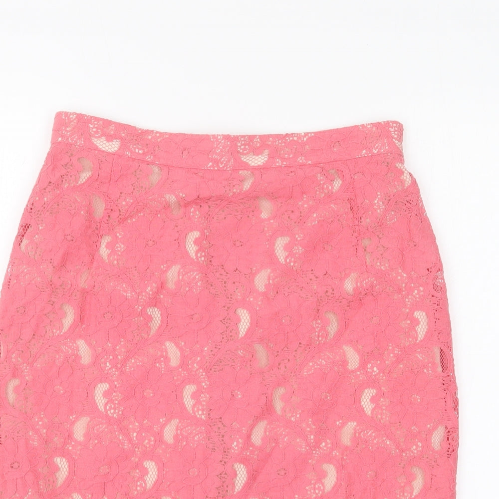 H&M Womens Pink Cotton Straight & Pencil Skirt Size 8 Zip